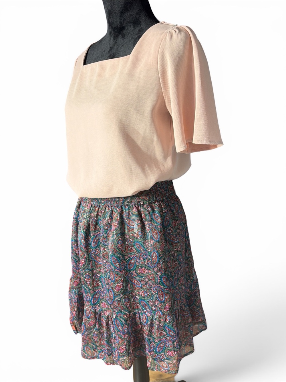 LOFT Paisley Tiered Skirt with Ann Taylor Blush Top Medium